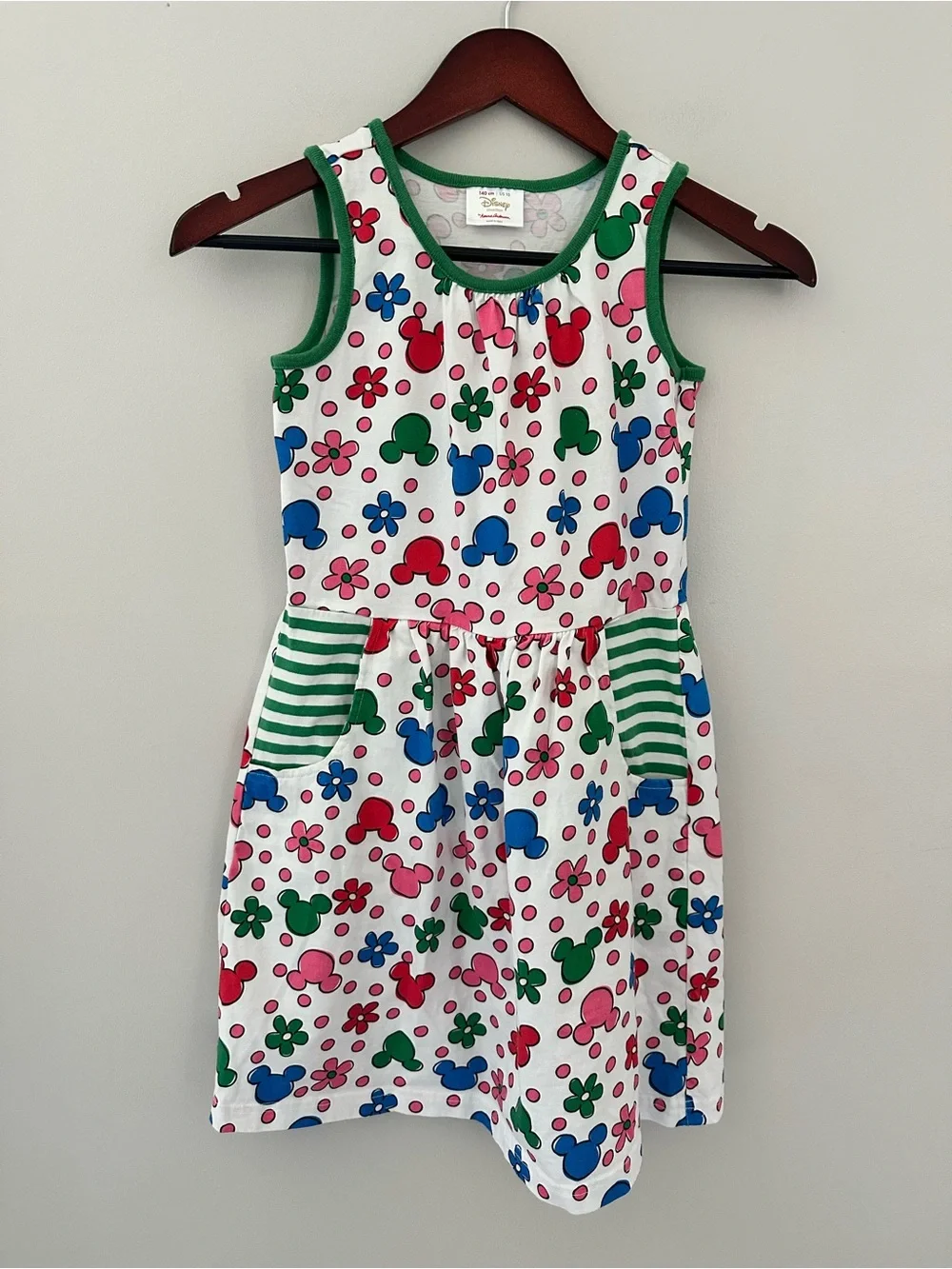 Hanna Andersson Sleeveless 100% Cotton White Floral & Mickey Print Play Dress